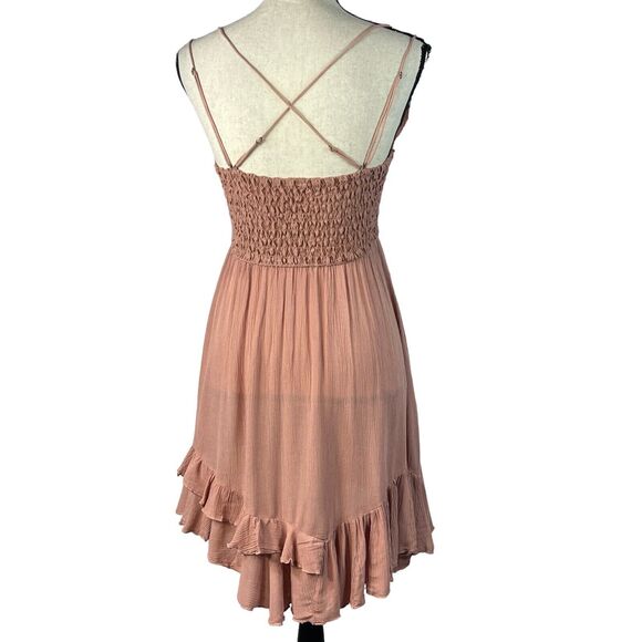 Free People One X-Small Adella Slip Mini Dress Rose Crochet Lace Flowy Smocked - Picture 8 of 12